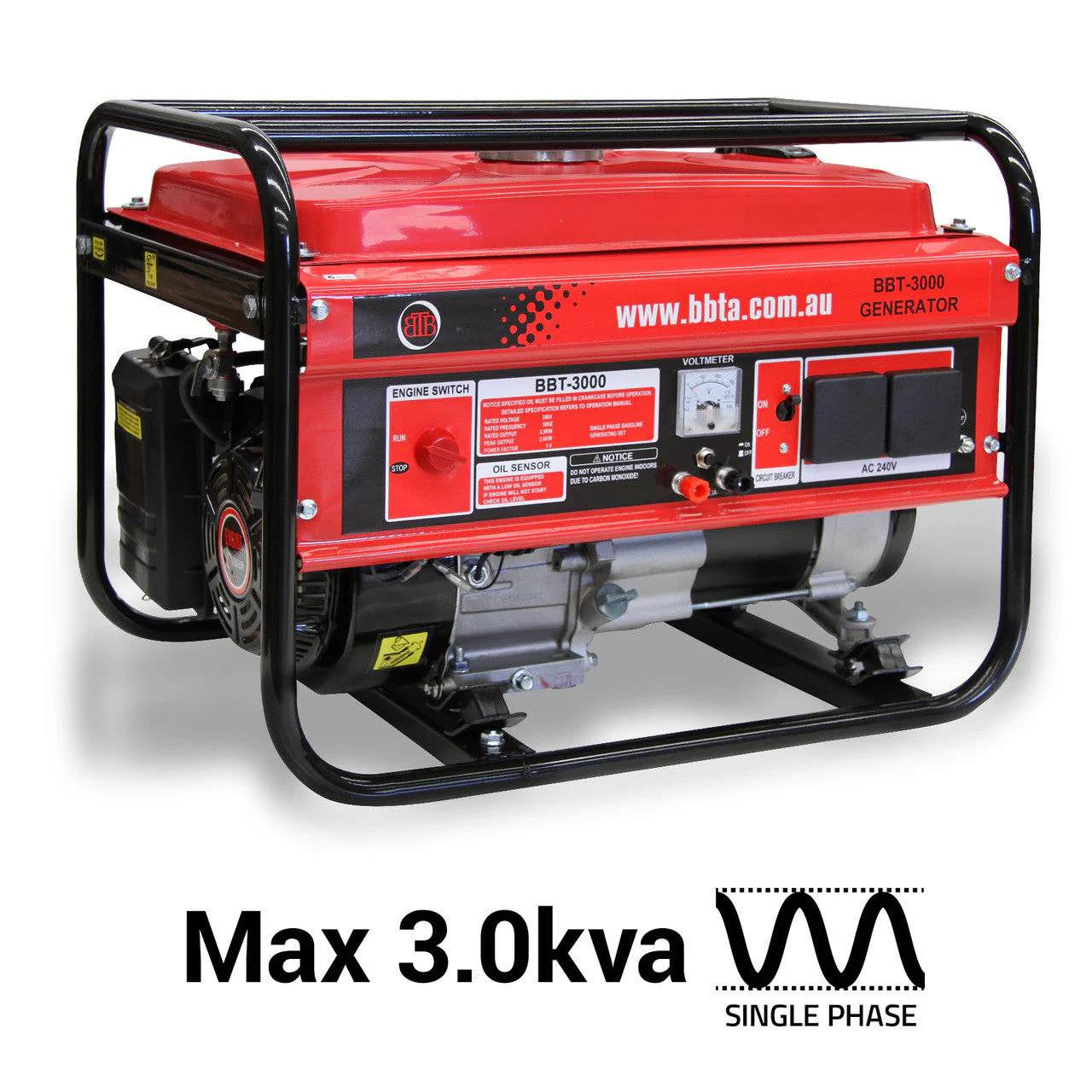 BBT 3000i Intelligent Series 3kVA Petrol Generator – Heavy-Duty, 15L Tank, 14hr Run Time - Image 8