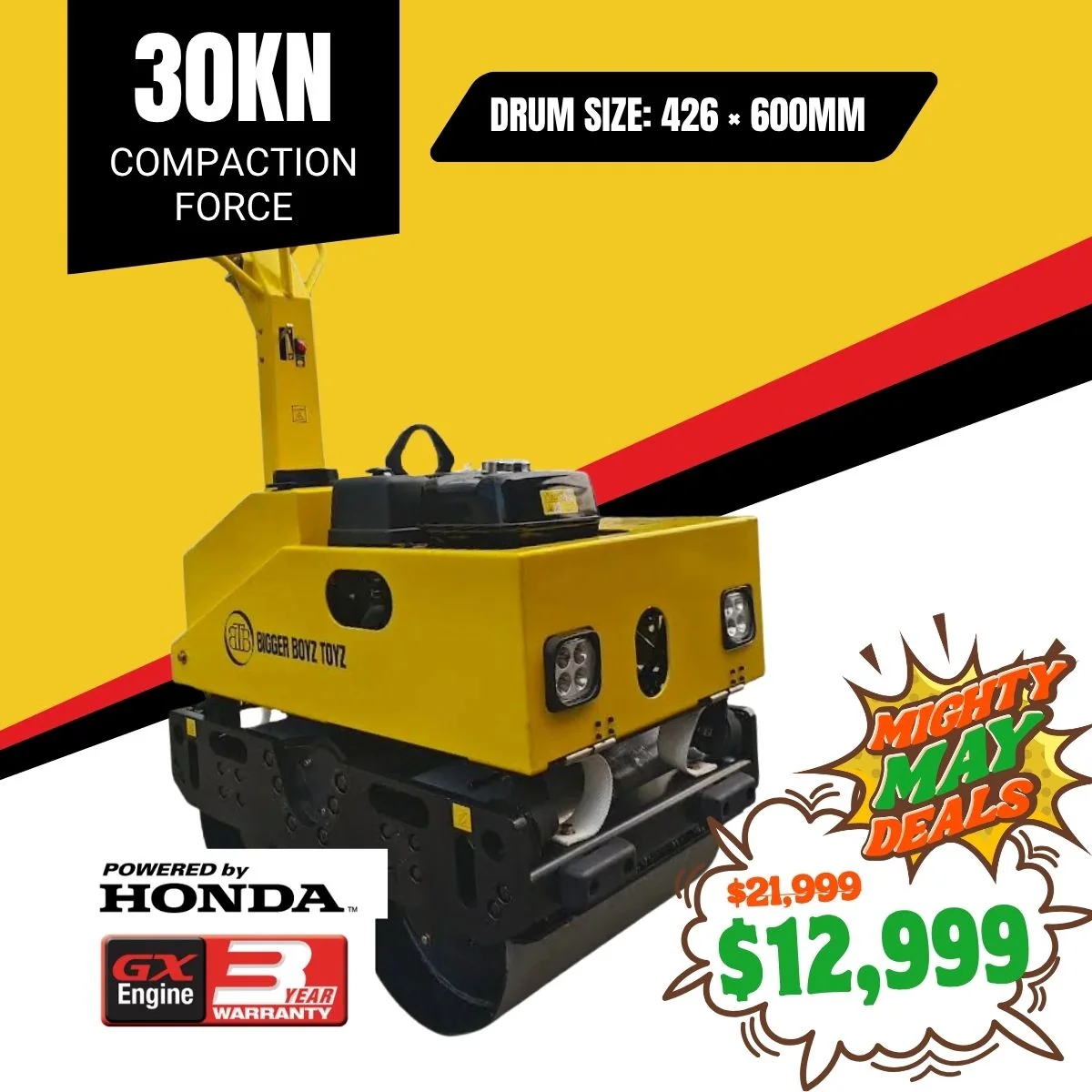 BBT Commercial Honda Double Drum Compactor Roller 580kg - ROL642