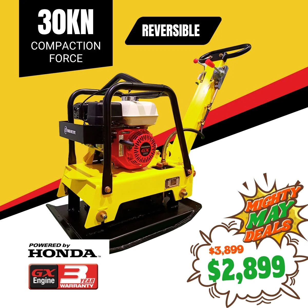BBT Commercial Vibratory Reversible Compactor 30KN - Genuine Honda GX270 - COM30R270