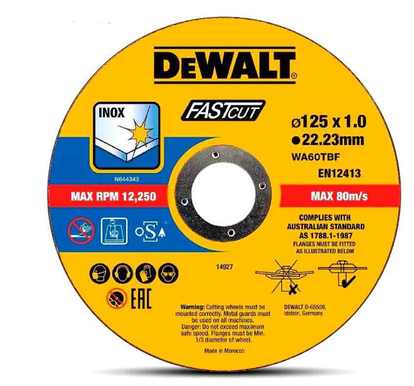 DeWalt 125mm x 1.0 x 22.23mm Thin Cut High Performance Bonded Disc 10pk DT43972-QZ