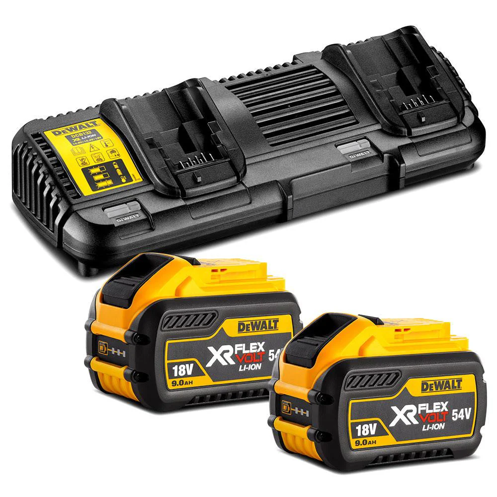 DeWalt DCB132X2-XE 18V-54V Flexvolt Battery Dual Port Charger & 9.0Ah Batteries DCB547-XE