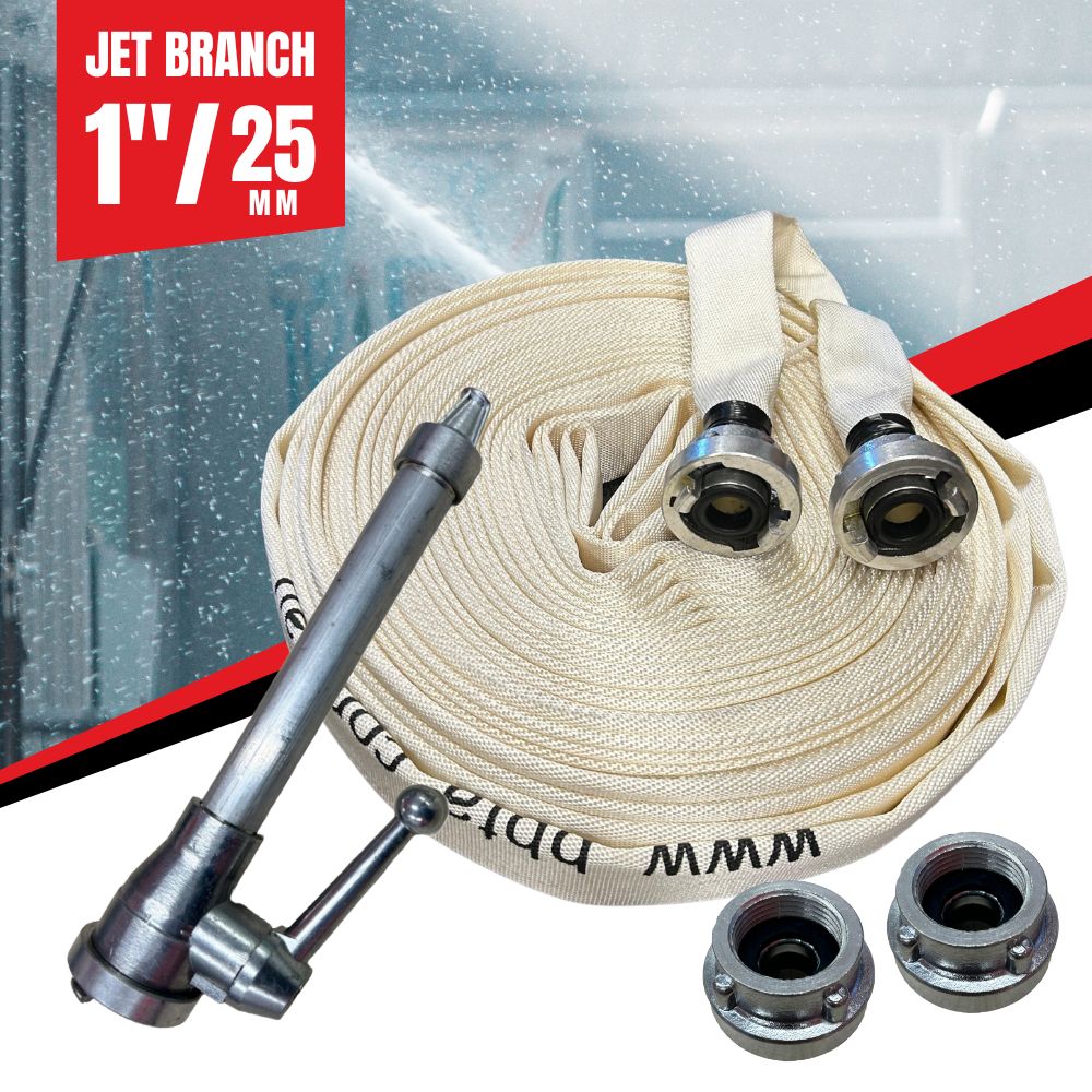 Fire Hose Jet Kit with 30m fire Hose and Aluminium Controlable Jet Branch - 25mm (1") - Storz Fitting