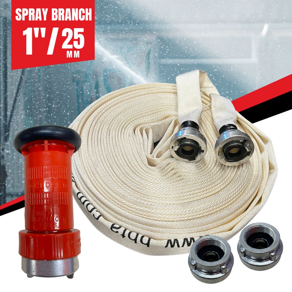 Fire Hose Spray Kit with 30m fire Hose and Adjustable PVC Spray Branch - 25mm (1") - Storz Fitting