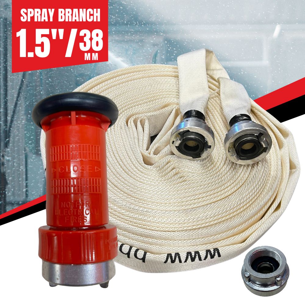 Fire Hose Spray Kit with 30m fire Hose and Adjustable PVC Spray Branch - 38mm (1.5") - Storz Fitting