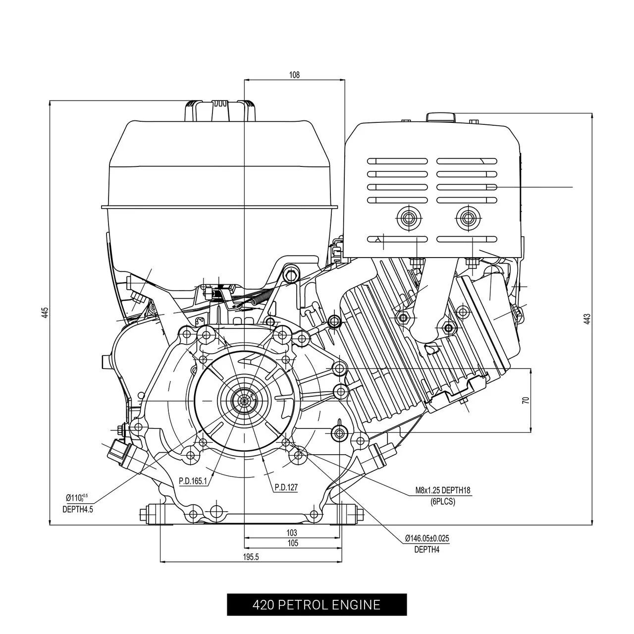 JD 15HP Electric Start Commercial 4 Stroke Petrol Engine - Image 7