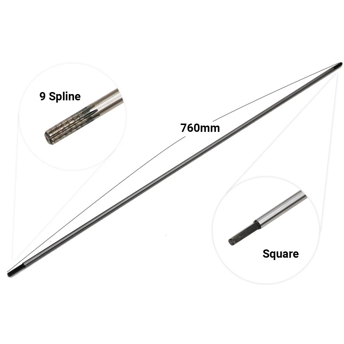 Replacement Inner Shaft 760mm 9 Spline to Square